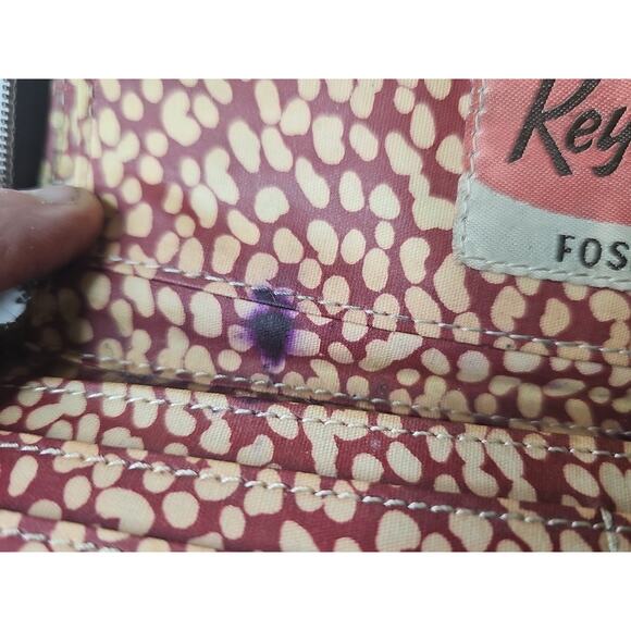 FOSSIL Key•Per Zip Around Wallet Clutch Fall Flowers Coated Canvas 8"x4" - Picture 10 of 15